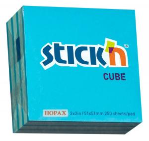 Блок самоклеящийся бумажный Stick`n 21337 51x51мм 250лист. 70г/м2 неон+пастель голубой 2цв.в упак.