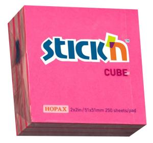 Блок самоклеящийся бумажный Stick`n 21338 51x51мм 250лист. 70г/м2 неон+пастель розовый 2цв.в упак.