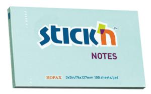 Блок самоклеящийся бумажный Stick`n 21155 76x127мм 100лист. 70г/м2 пастель голубой