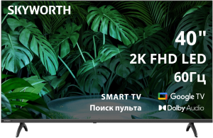 Телевизор LED Skyworth 40" 40E55G Google TV Frameless черный FULL HD 60Hz DVB-T DVB-T2 DVB-C DVB-S DVB-S2 USB WiFi Smart TV