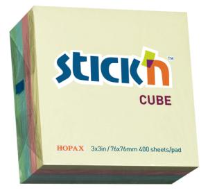Блок самоклеящийся бумажный Stick`n 21013 76x76мм 400лист. 70г/м2 пастель 4цв.в упак.