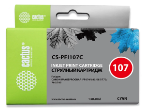 Картридж струйный Cactus CS-PFI107C PFI-107 C синий (130мл) для Canon IP iPF670/iPF680/iPF685/iPF770/iPF780/iPF785/