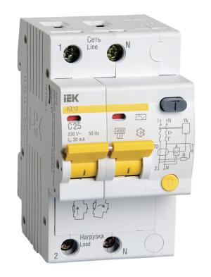 Выключатель автом. дифф. тока IEK MAD10-2-025-C-030 АД12 25A тип C 4.5kA 30мА AC 2П 230В 3мод белый (упак.:1шт)