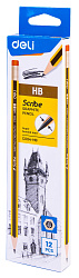 Карандаш ч/г Deli EC004-HB Scribe HB шестигран. тополь карт.кор. (12шт) ластик