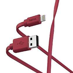 Кабель Hama 00187233 USB (m)-Lightning (m) 1м красный плоский