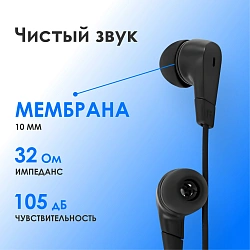 Гарнитура внутриканальные Оклик HS-S-250 1.2м черный проводные в ушной раковине (SS-E161)