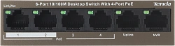 Коммутатор Tenda TEF1106P-4-63W (L2) 6x100Мбит/с 4PoE 63W неуправляемый