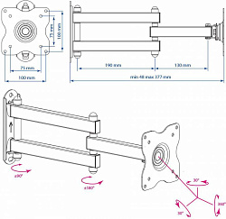 Кронштейн для телевизора Kromax DIX-15 черный 15"-28" макс.30кг настенный поворот и наклон