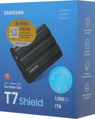Накопитель SSD Samsung Original USB-C 1Tb MU-PE1T0S/WW Shield T7 1.8" черный