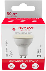 Лампа светодиодная Thomson TH-B2053 8Вт цок.:GU10 полусф. 220B св.свеч.бел.теп. MR16 (упак.:1шт)