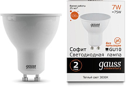 Лампа светодиодная Gauss Elementary MR16 7Вт цок.:GU10 спот 220B св.свеч.бел.теп. (упак.:10шт) (13617)