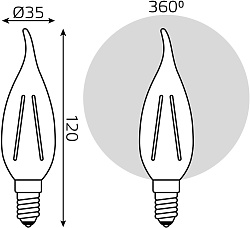 Лампа светодиодная Gauss Filament 9Вт цок.:E14 свеча 220B св.свеч.бел.нейт. CF35 (упак.:1шт) (104801209)
