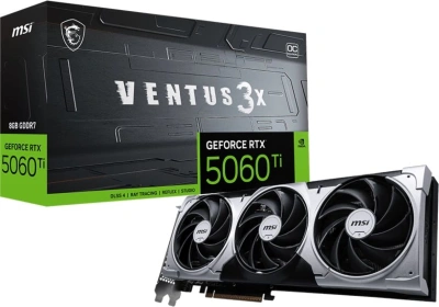 Видеокарта MSI PCI-E 5.0 RTX 5060 Ti 8G VENTUS 3X OC NVIDIA GeForce RTX 5060TI 8Gb 128bit GDDR7 2602/28000 HDMIx1 DPx3 HDCP Ret