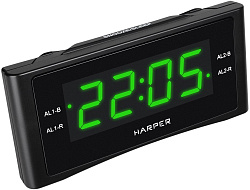 Радиобудильник Harper HCLK-1006 черный LED подсв:зеленая часы:цифровые AM/FM