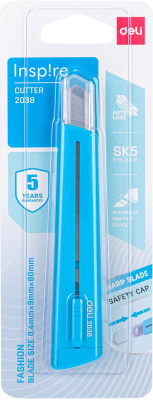 Нож канцелярский Deli E2038BLUE 80мм шир.лез.9мм синий блистер