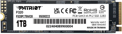 Накопитель SSD Patriot PCIe 3.0 x4 1TB P320P1TBM28 P320 M.2 2280