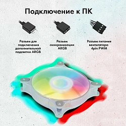Вентилятор для корпуса GMNG GG-CF120ARGB4-PWMWH ARGB 120х120x25 белый 4-pin 26дБ Ret