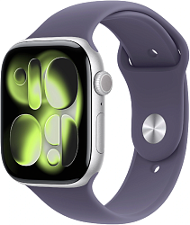Смарт-часы Apple Watch Series 11 A3333 46мм OLED корп.серебристый Sport Band рем.фиолетовый разм.брасл.:M/L (MEVA4AF/A)