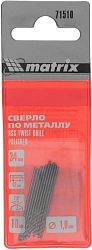Сверло Matrix 71510 по металлу Д=1мм Дл=34мм (10пред.) для дрелей