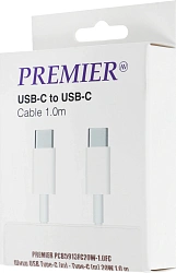 Кабель Premier 20W 1M USB Type-C (m)-USB Type-C (m) 1м белый