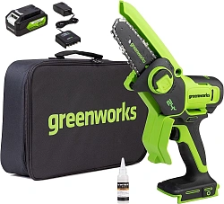 Цепная пила Greenworks G24MCS10 дл.шины:4"(10cm) 1аккум. 2Ач ЗУ (2008207UA)
