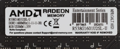Память DDR3L 8Gb 1600MHz AMD R538G1601U2SL-U RTL PC3-12800 CL11 DIMM 240-pin 1.35В Ret