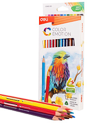 Карандаши цв. Deli EC00200 Color Emotion трехгран. липа 12цв. коробка/европод. (12шт)