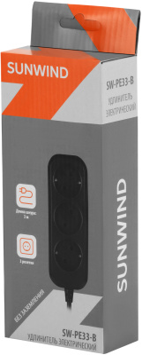 Сетевой удлинитель SunWind SW-PE33-B 3м (3 розетки) черный (коробка)