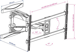 Кронштейн для телевизора Kromax ATLANTIS-65 черный 40"-90" макс.45кг настенный поворотно-выдвижной и наклонный