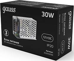Блок питания Gauss 202003030 встраив. для лен.светод. черный