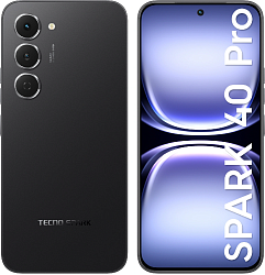 Смартфон Tecno Spark 40 Pro 128Gb 8Gb черный моноблок 3G 4G 2Sim 6.78" 1224x2720 Android 15 50Mpix 802.11 a/b/g/n/ac/ax NFC GPS GSM900/1800 Protect FM