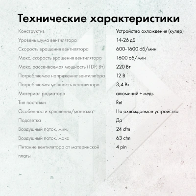 Устройство охлаждения(кулер) GMNG GG-CPC220-ARGB2 ARGB Soc-AM5/AM4/1200/1700/1851 черный 4-pin 14-26dB Al+Cu LCD 220W 550gr Ret (GG-CPC220-ARGB2-BK)