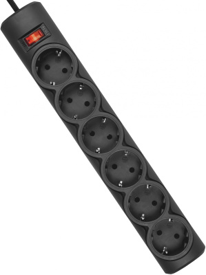 Сетевой фильтр Defender DFS 151 1.8м (6 розеток) черный (коробка)