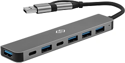 Разветвитель USB-C + USB-A Digma DHUB-7USB-AC 7порт. серебристый