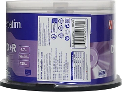 Диск DVD+R Verbatim 4.7Gb 16x Cake Box (50шт) (43550)