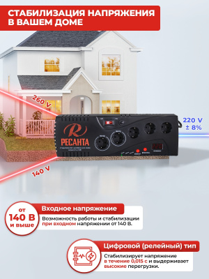 Стабилизатор напряжения Ресанта С2000 1.95кВА однофазный черный (63/6/34)