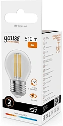 Лампа филам. Gauss Filament 8Вт цок.:E27 шар (упак.:1шт) (52218)