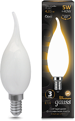 Лампа филам. Gauss Filament 5Вт цок.:E14 свеча 220B св.свеч.бел.теп. (упак.:10шт) (104201105)