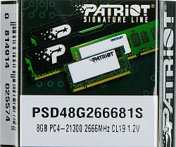 Память DDR4 8Gb 2666MHz Patriot PSD48G266681S Signature RTL PC4-21300 CL19 SO-DIMM 260-pin 1.2В single rank Ret