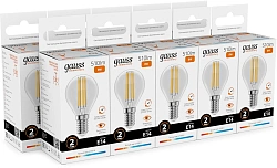 Лампа филам. Gauss Filament 8Вт цок.:E14 шар 220B св.свеч.бел.теп. (упак.:10шт) (52118)