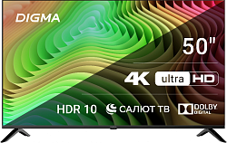 Телевизор LED Digma 50" DM-LED50UBB40 Салют ТВ Frameless Metal черный 4K Ultra HD 60Hz DVB-T DVB-T2 DVB-C DVB-S DVB-S2 USB WiFi Smart TV
