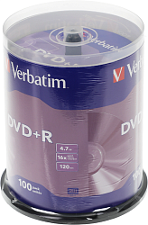 Диск DVD+R Verbatim 4.7Gb 16x Cake Box (100шт) (43551)
