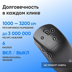 Мышь Оклик 489MW черный оптическая 3200dpi silent беспров. BT/Radio USB 6but (1885440)