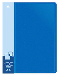 Папка с 100 прозр.вклад. Бюрократ -BPVN100BLUE A4 пластик 0.8мм торц.карм с бум. встав синий