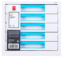 Бокс для документов Deli EZ01033 Rio 5 выдвижных ящиков 277х344х259мм белый/голубой пластик