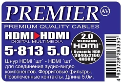 Кабель аудио-видео Premier 5-813 5.0 HDMI (m)/HDMI (m) 5м. феррит.кольца позолоч.конт. черный