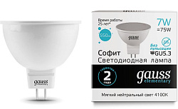 Лампа светодиодная Gauss Elementary MR16 7Вт цок.:GU5.3 спот 220B св.свеч.бел.нейт. MR16 (упак.:10шт) (13527)