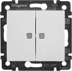 Выключатель Legrand Valena скрыт. 2кл. с подсветкой IP20 белый (774428)