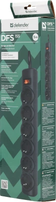 Сетевой фильтр Defender DFS 155 5м (6 розеток) черный (коробка)