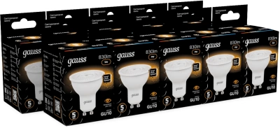 Лампа светодиодная Gauss 101506109 9Вт цок.:GU10 рефлек. 220B св.свеч.бел.теп. MR16 (упак.:10шт)